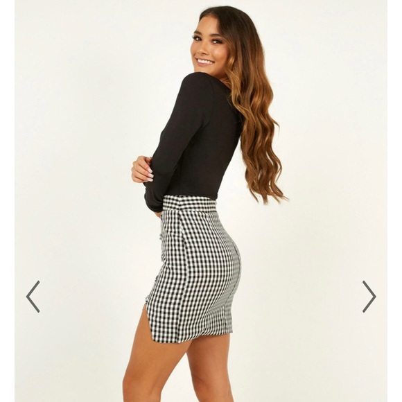 Showpo Cancelled Plans Skirt in Black Check Gingham - Picture 3 of 7
